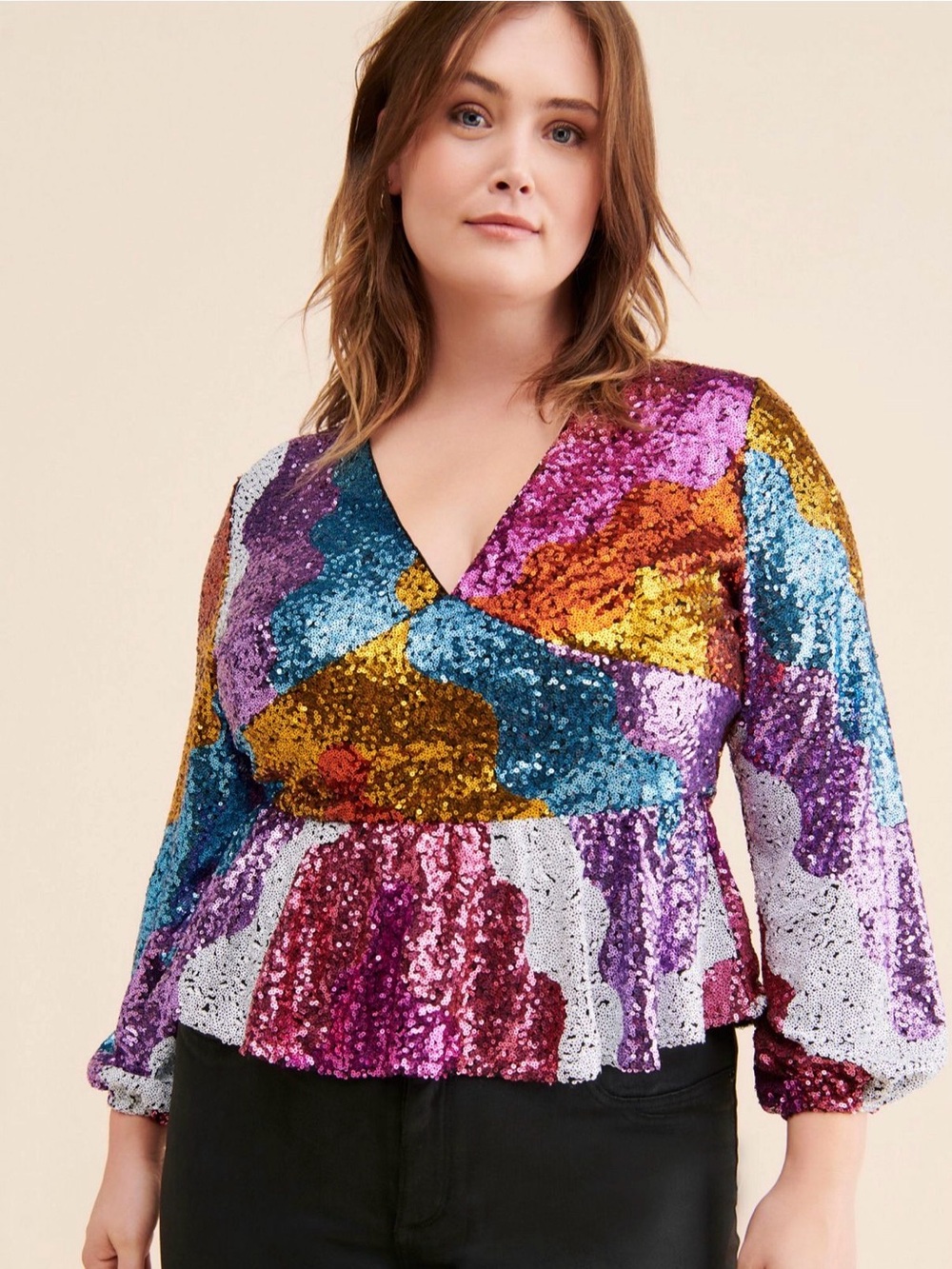 Hutch The Montana Rainbow Peplum Sequin Top